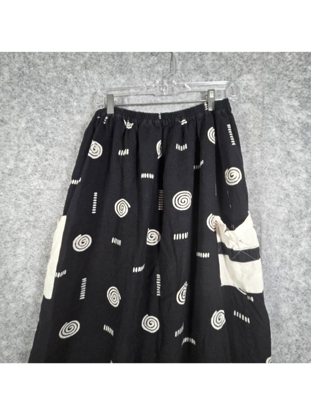 Simple People Midi Skirt Black Polka Dot Stripe Button Front Lagenlook Size L - Picture 7 of 11